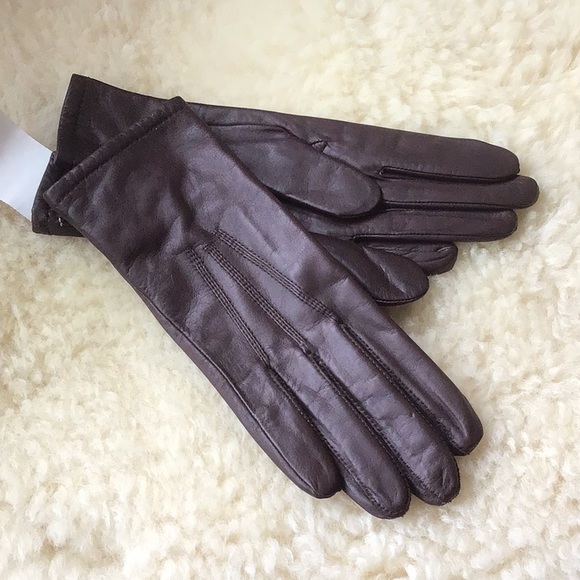 Grandoe Accessories Grandoe Womens Brown Leather Gloves From The
